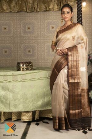 SOLD!!!Beige and wine Kora Banarasi