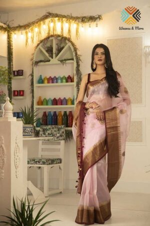 SOLD!!!Light pink & wine Kora Banarasi