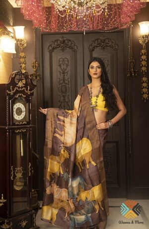 Pichwai hand painted pure Tussar silk saree