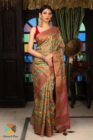 Golden yellow Kalamkari Tussar silk