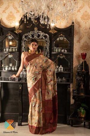 Beige kalamkari Tussar silk