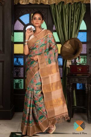 Grey kalamkari Tussar silk
