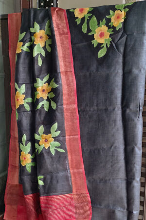 Black floral handpainted kurti and dupatta set