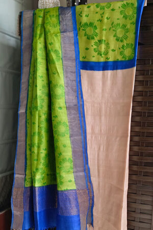 Off white and lime green printed kurti and dupatta set