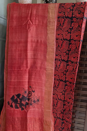Black and peach printed kurti and dupatta set