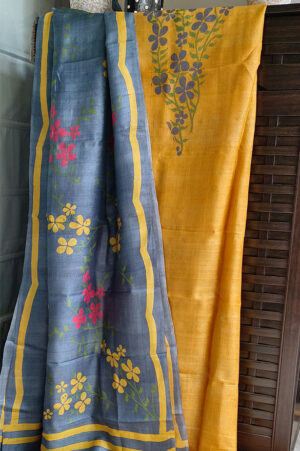 Yellow floral handpainted kurti and dupatta set