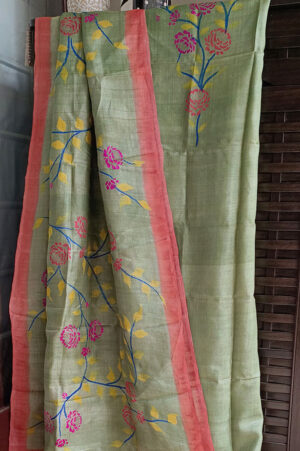 Light green floral handpainted kurti and dupatta set