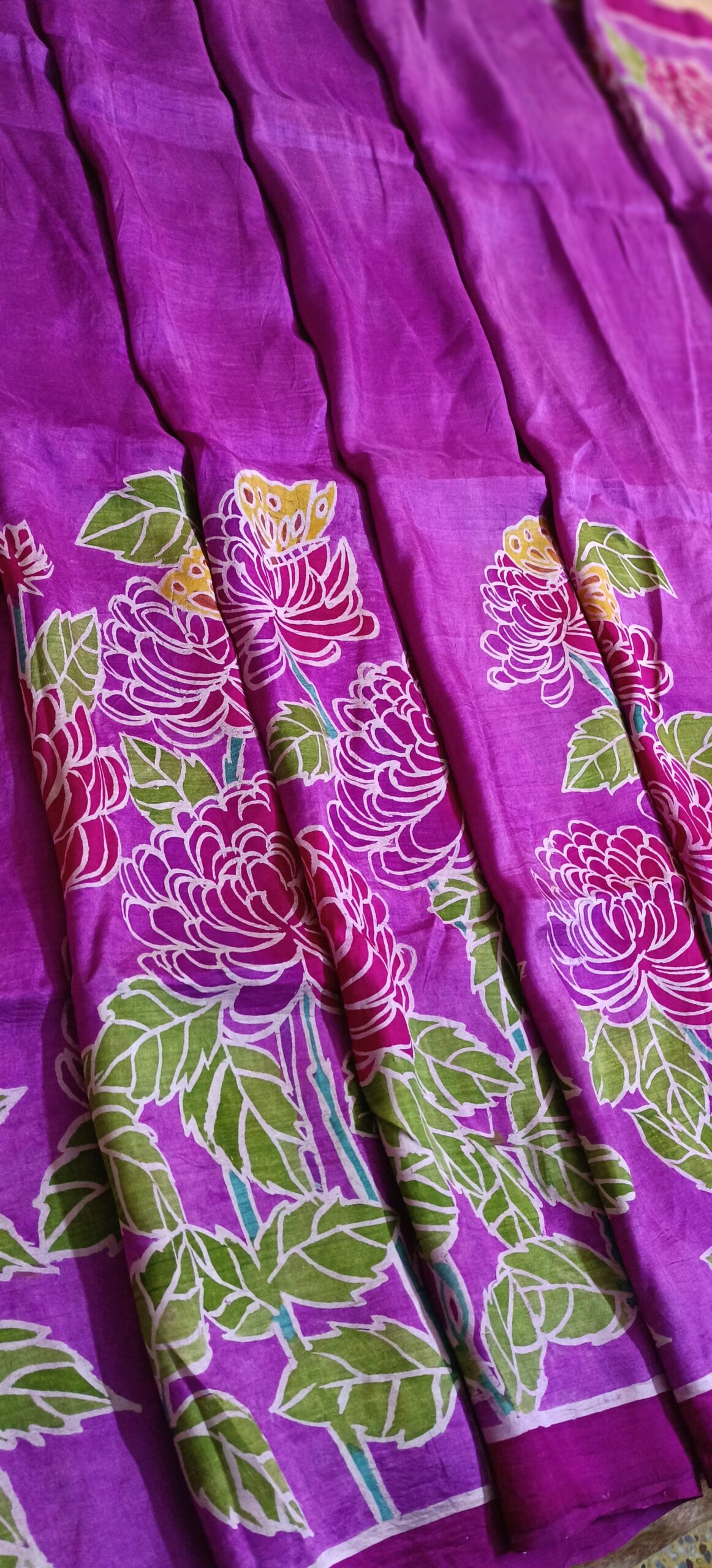 Bright pink floral Mulberry silk saree