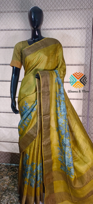 Golden Mustard floral printed Tussar